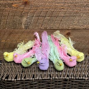 Gingham Birds with Feathers Clip On Decorations (Set of 7) Spring Colors